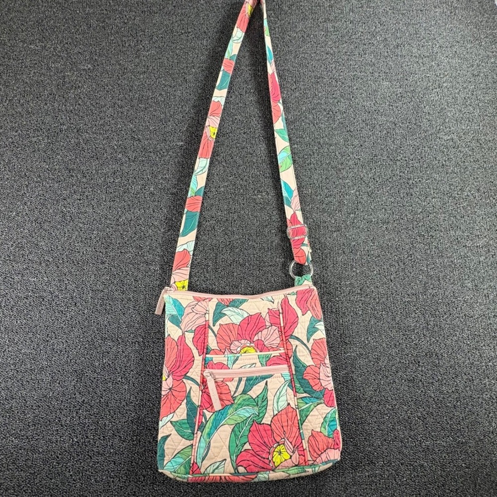 Vera Bradley Quilted Floral Crossbody Bag Pink Green Messenger Adjustable Strap